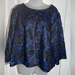 New Bob Mackie Blue/Black 3/4 Sleeve Wearable Art Sequin Evening Jacket XL  AA10